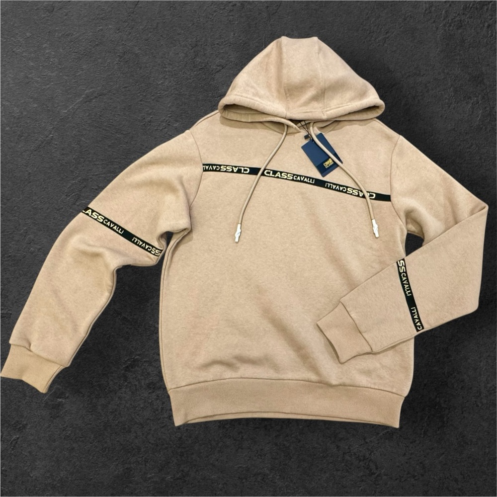 NWT cavalli class camel pullover hoodie size L